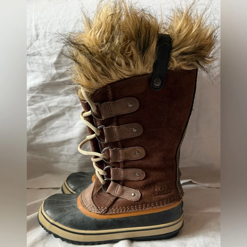 Sorel Joan of Arctic Tall Faux Fur Boots Lace Up Winter Duck Boot Size 6